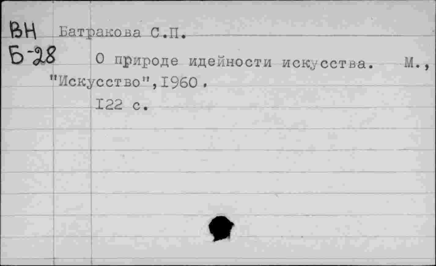 ﻿^Батракова г^д.,—_--------------------------
0 природе идейности искусства. М. ’’Искусство1’, 1960 ♦
Х22 с.